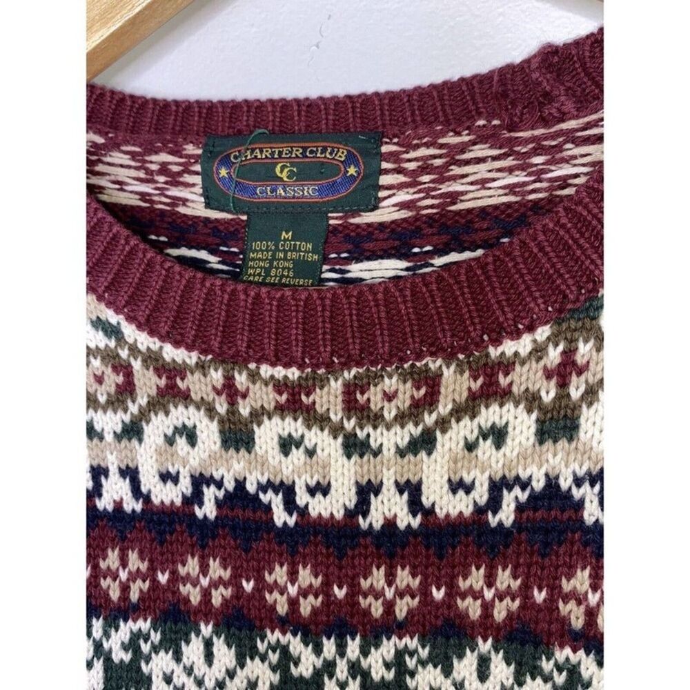 Charter Club Sweater Men Medium Classic Heavy Knit Ski Grandpa # - Picture 2 of 3